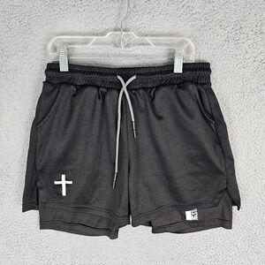 Active Faith Shorts Mens Small Black Christian Cross Mesh Athletic Gym 5 Inseam